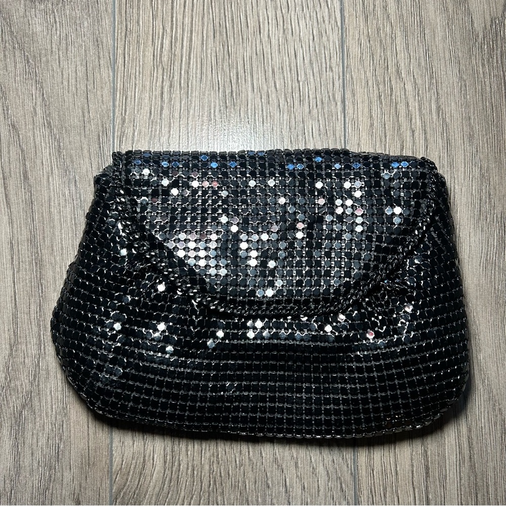 Black Metal Mesh Chainlink Clutch Crossbody Convertible Purse Vintage